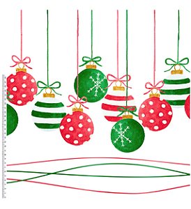 SARJA DIGITAL 100% ALGODÃO ESTAMPADA IMPERMEÁVEL BARRADO BOLAS NATAL 0,50cm X 1,70m | PM030S01