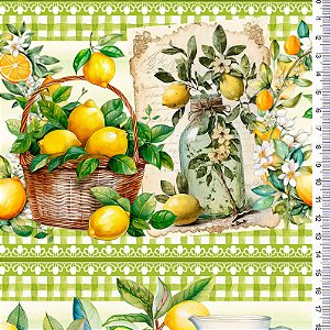 TRICOLINE DIGITAL 100% ALGODÃO ESTAMPADA BARRADO 3D FRUTAS E LEGUMES 0,55cm x 1,50m | PAN23C01