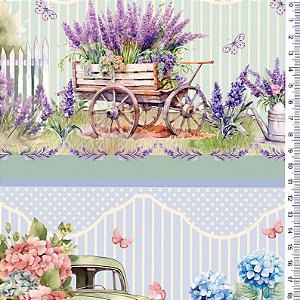 TRICOLINE DIGITAL 100% ALGODÃO ESTAMPADA BARRADO PAISAGENS E LUGARES 0,55cm x 1,50m | PAN24C01