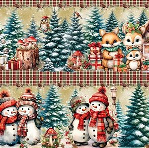 TRICOLINE DIGITAL 100% ALGODÃO ESTAMPADA BARRADO 3D NATAL 0,55cm x 1,50m | PAN62C01