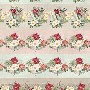 TRICOLINE DIGITAL 100% ALGODÃO BARRADO ESTAMPADA  FLORAL 0,50cm x 1,50m | SA004C01