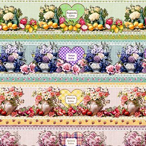 TRICOLINE DIGITAL 100% ALGODÃO ESTAMPADA 3D BARRADO FLORES E FRUTAS 0,55cm x 1,50m | JS051C01E