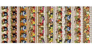 TRICOLINE DIGITAL 100% ALGODÃO ESTAMPADA 3D BARRADO COZINHA E GOURMET 0,55cm x 1,50m | JS053C01