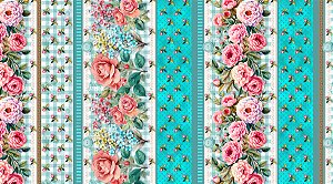 TRICOLINE DIGITAL 100% ALGODÃO BARRADO ESTAMPADA FLORAL 0,55cm x 1,50m | CRP02C01