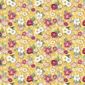 TRICOLINE DIGITAL 100% ALGODÃO ESTAMPADA FLORAL AMARELO 0,50cm x 1,50m | SS027C02