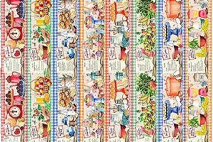 TRICOLINE DIGITAL 100% ALGODÃO ESTAMPADA BARRADO 3D  RECEITINHA 0,55cm x 1,50m | PAN18C01E