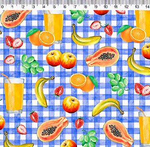 TRICOLINE DIGITAL 100% ALGODÃO ESTAMPADA 3D FRUTAS E LEGUMES| XADREZ 0,50cm x 1,50m | PAN14C01E