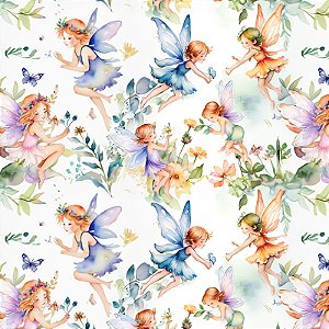 TECIDO TRICOLINE DIGITAL 100% ALGODÃO ESTAMPADO FLORES GRANDES| FADAS 0,50cm X 1,50m | 93189C01E