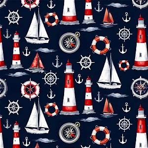 TECIDO TRICOLINE DIGITAL 100% ALGODÃO ESTAMPADO NAUTICO 0,50cm X 1,50m | 93293C01