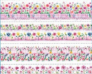 TRICOLINE DIGITAL 100% ALGODÃO BARRADO ESTAMPADA FLORES PEQUENAS 55cm x 1,50m | 93379C01