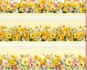 TRICOLINE DIGITAL 100% ALGODÃO ESTAMPADA BARRADO 3D FLORES 0,55cm x 1,50m | CMC00088