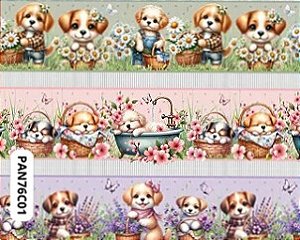 TRICOLINE DIGITAL 100% ALGODÃO ESTAMPADA BARRADO 3D ANIMAIS 0,55cm x 1,50m | PAN76C01