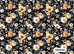 TECIDO TRICOLINE DIGITAL 100% ALGODÃO  ESTAMPADO ORANGE NAVY 0,50cm X 1,50m | 93349C01