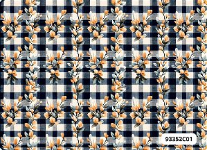 TECIDO TRICOLINE DIGITAL 100% ALGODÃO  ESTAMPADO ORANGE NAVY 0,50cm X 1,50m | 93352C01