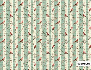 TRICOLINE DIGITAL 100% ALGODÃO ESTAMPADA 3D PASSARO LISTRADO 0,50cm X 1,50m | 93398C01