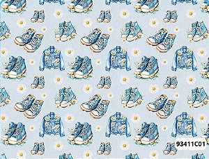 TRICOLINE DIGITAL 100% ALGODÃO ESTAMPADA 3D JAQUETA E TENIS AZUL 0,50cm X 1,50m | 93411C01