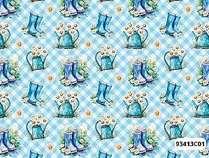 TRICOLINE DIGITAL 100% ALGODÃO ESTAMPADA 3D GALOCHAS AZUL 0,50cm X 1,50m | 93413C01