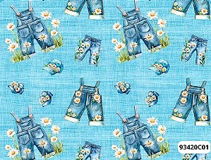 TRICOLINE DIGITAL 100% ALGODÃO ESTAMPADA 3D JARDINEIRA AZUL 0,50cm X 1,50m | 93420C01