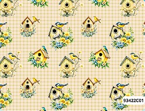 TRICOLINE DIGITAL 100% ALGODÃO ESTAMPADA 3D CASINHA PASSARO AMARELO 0,50cm X 1,50m | 93422C01