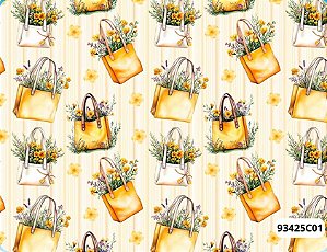 TRICOLINE DIGITAL 100% ALGODÃO ESTAMPADA 3D BOLSAS AMARELO 0,50cm X 1,50m | 93425C01