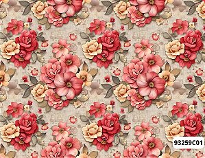 TRICOLINE DIGITAL 100% ALGODÃO ESTAMPADA 3D ROSAS GRANDES  0,50cm X 1,50m | 93259C01