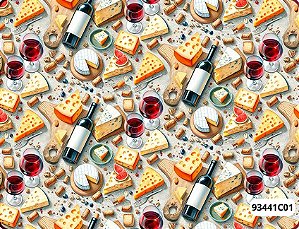 TECIDO TRICOLINE DIGITAL 100% ALGODÃO ESTAMPADA QUEIJO E VINHO 0,50cm x 1,50m | 93441C01