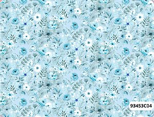 TRICOLINE DIGITAL 100% ALGODÃO ESTAMPADA FLORES E RAMOS AZUIS 0,50cm X 1,50m | 93453C04