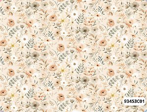 TRICOLINE DIGITAL 100% ALGODÃO ESTAMPADA FLORES E RAMOS BEGE 0,50cm X 1,50m | 93453C01