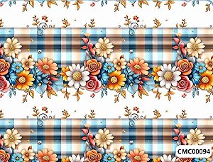 TRICOLINE DIGITAL 100% ALGODÃO ESTAMPADA 3D FLORAL BARRADO 0,50cm X 1,50m | CMC00094