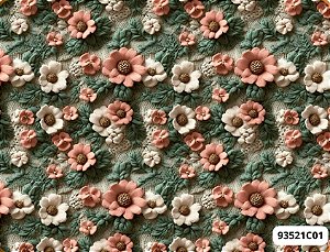 TRICOLINE DIGITAL 100% ALGODÃO ESTAMPADA 3D FLORAL DE CROCHET 0,50cm x 1,50m | 93521C01