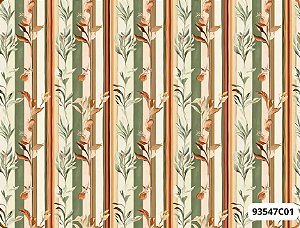 TECIDO TRICOLINE DIGITAL 100% ALGODÃO  ESTAMPADO FOLHAS COM FUNDO LISTRADO 0,50cm X 1,50 | 93547C01