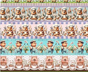 TRICOLINE DIGITAL 100% ALGODÃO ESTAMPADA BARRADO  ANIMAIS 0,55cm x 1,50m | JS061C01