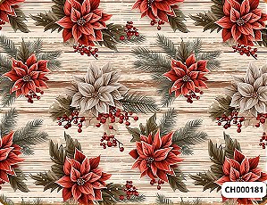 TRICOLINE DIGITAL 100% ALGODÃO ESTAMPADA NATAL BICO DE PAPAGAIO FUNDO MADEIRA 0,50cm x 1,50m | CH000181
