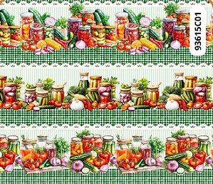 TRICOLINE DIGITAL 100% ALGODÃO BARRADO ESTAMPADA LEGUMES 0,55cm x 1,50m | 93615C01