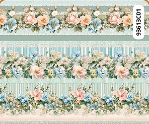 TRICOLINE DIGITAL 100% ALGODÃO BARRADO ESTAMPADA FLORAL ROMANTICO 0,55cm x 1,50m | 93613C01