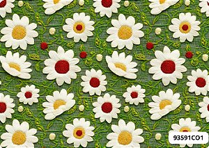TRICOLINE DIGITAL 100% ALGODÃO ESTAMPADA 3D CROCHET  MARGARIDAS 0,50cm x 1,50m | 93591C01