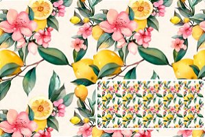 TRICOLINE DIGITAL 100% ALGODÃO ESTAMPADA LIMÃO E FLORES GRANDES 0,50cm X 1,50m | 93602C01