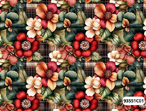 TECIDO TRICOLINE DIGITAL 100% ALGODÃO  ESTAMPADO FLORAL GRANDE 0,50cm X 1,50m | 93551C01