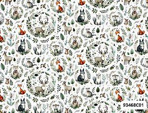 TECIDO TRICOLINE DIGITAL 100% ALGODÃO  ESTAMPADO SELVA FOFA ANIMAIS 0,50cm X 1,50m | 93468C01