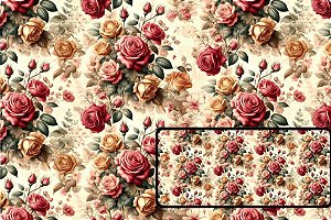 SARJA DIGITAL IMPERMEAVEL 100% ALGODÃO ESTAMPADA 3D ROSAS GRANDE 0,50cm X 1,50m | 93106S01