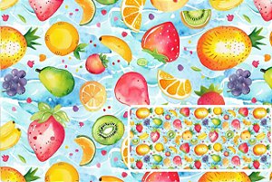 TRICOLINE DIGITAL 100% ALGODÃO  FRUTAS FUNDO AZUL 0,50cm x 1,50m | 93651C01