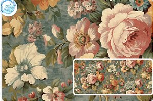 SARJA DIGITAL 100% ALGODÃO ESTAMPADA VINTAGE FLORAL HIDRORREPELENTE 0,50cm X 1,70m | 93664S01