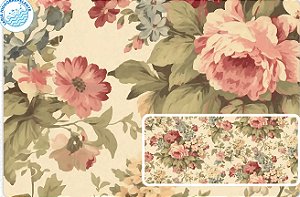 SARJA DIGITAL 100% ALGODÃO ESTAMPADA VINTAGE FLORAL HIDRORREPELENTE 0,50cm X 1,70m | 93665S01