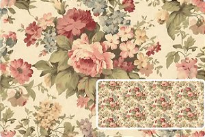 TRICOLINE DIGITAL 100% ALGODÃO ESTAMPADA  VINTAGE FLORAL 0,50cm x 1,50m | 93668C01