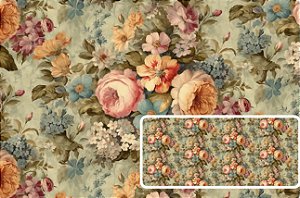 TRICOLINE DIGITAL 100% ALGODÃO ESTAMPADA  VINTAGE FLORAL 0,50cm x 1,50m | 93669C01