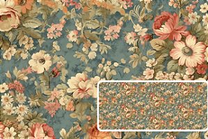 TRICOLINE DIGITAL 100% ALGODÃO ESTAMPADA  VINTAGE FLORAL 0,50cm x 1,50m | 93670C01