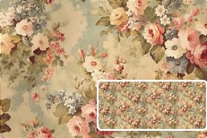 TRICOLINE DIGITAL 100% ALGODÃO ESTAMPADA  VINTAGE FLORAL 0,50cm x 1,50m | 93671C01