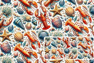 TRICOLINE DIGITAL 100% ALGODÃO ESTAMPADA  ANIMAIS FUNDO DO MAR 0,50cm X 1,50m | 93638C01