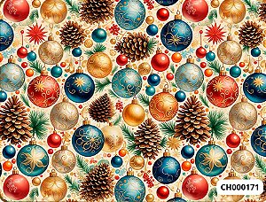 TRICOLINE DIGITAL 100% ALGODÃO ESTAMPADA NATAL BALLS END PINES 0,50cm x 1,50m | CH000171