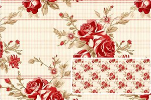 TRICOLINE DIGITAL 100% ALGODÃO ESTAMPADA  ROSAS GANDES 0,50cm X 1,50m | 93640C01
